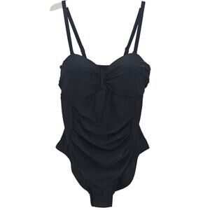 SurfGear womans size XL One Piece Swimsuit in Black Molded Cups Ruched Front NEW